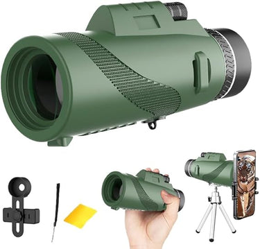 Monocular Telescope HD 80 x 100 HD Monocular Telescope Teléfono Móvil Prismáticos Lente FMC BAK4 Impermeable con Soporte y Trípode para Escalada Observación de Aves Caza Concierto Fútbol Viajes